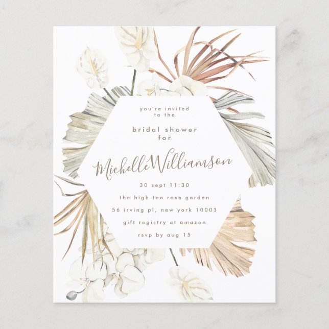 Flyer PRESUPUESTO | Boda del desierto de Pampas Boho  Br (Frente)