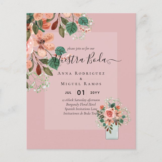 Flyer presupuesto Boda español Invitacions Burgundy Flor (Frente)