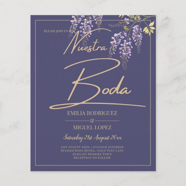 Flyer PRESUPUESTO BODA Español Wisteria Boda Purple Gold (Frente)