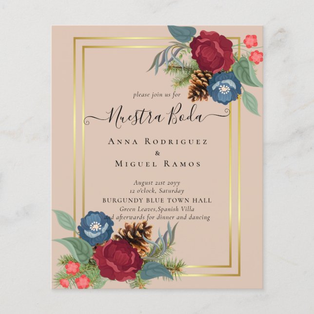 Flyer PRESUPUESTO Boda Española Nuestra BODA Burdeos Azu (Frente)