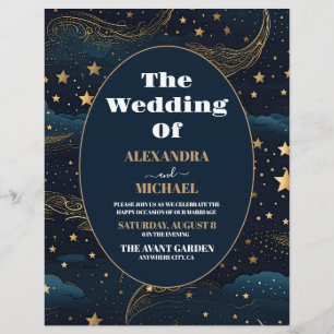 Flyer Presupuesto Boda Luna Creciente Celestial Dorada