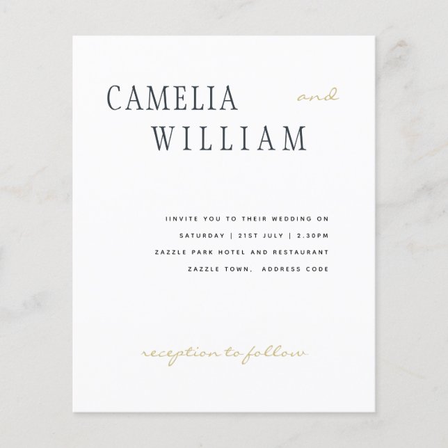 Flyer PRESUPUESTO Boda moderno Medianoche Blue Gold Text (Frente)