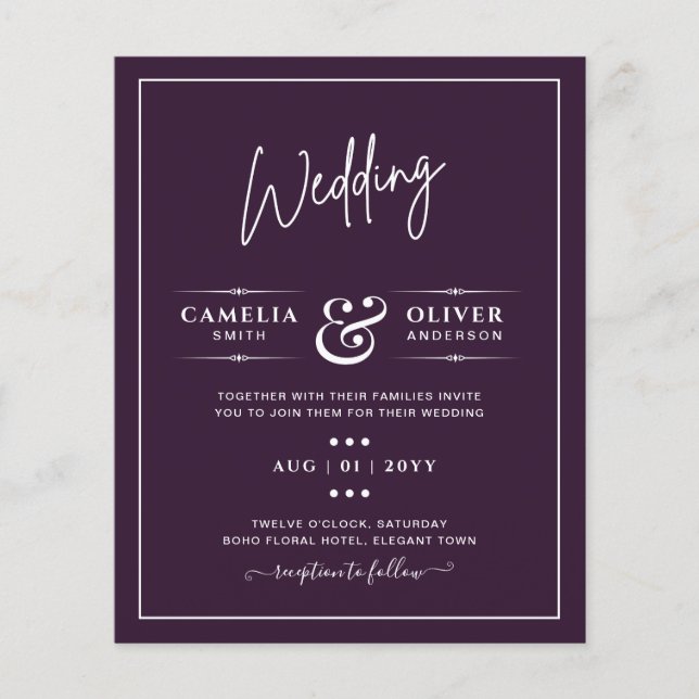 Flyer PRESUPUESTO Boda MORADO CIRUELA Monocromo Simple (Frente)