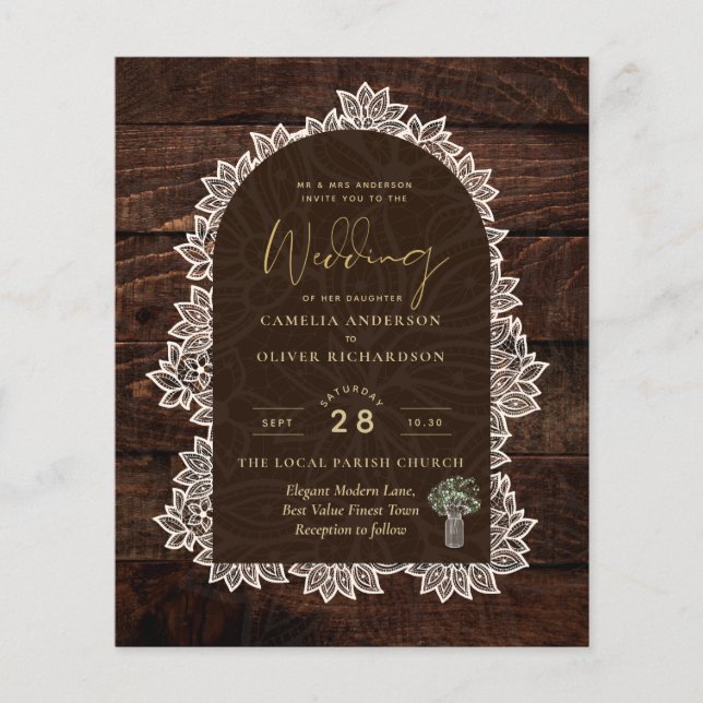 Flyer PRESUPUESTO Boda Rústico de Woodland Wood Lace INV (Frente)