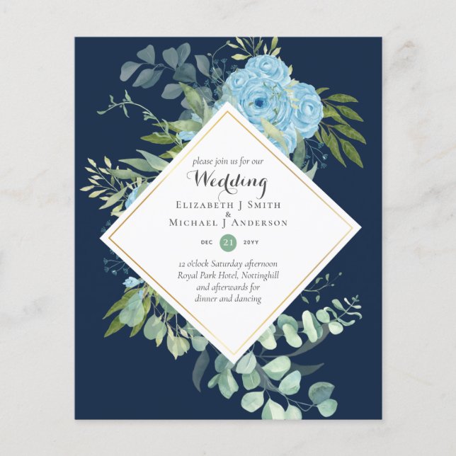 Flyer PRESUPUESTO Bodas Florales Azules Invitaciones Euc (Frente)