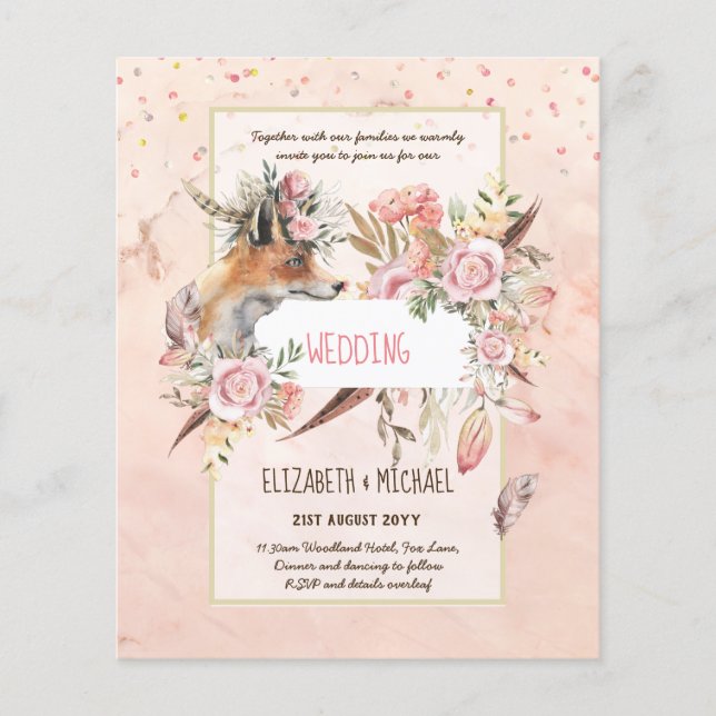 Flyer PRESUPUESTO Boho Bosque ZORRO Floral Boda Moderno (Frente)