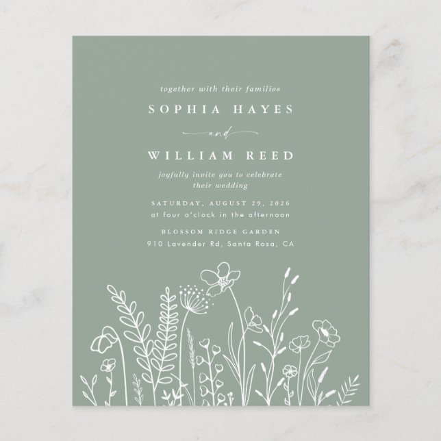 Flyer PRESUPUESTO Boho Floral Sage Green Wildflower Boda (Frente)