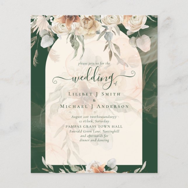 Flyer PRESUPUESTO BOHO Green Terracotta Boda Floral (Frente)