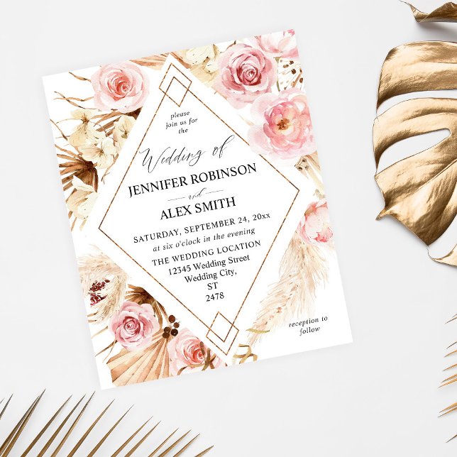 Flyer Presupuesto Boho Rosa y Beige Floral Boda Dorada (Subido por el creador)
