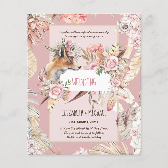 Flyer PRESUPUESTO Boho Woodland FOX Boda Floral Moderno (Frente)