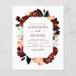 Flyer Presupuesto Borgoña Azul Marino Floral Boda Elegan