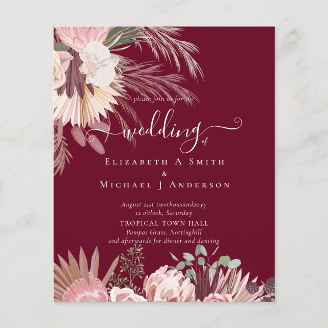 Flyer PRESUPUESTO Borgoña Boda Tropical de Pampas (Frente)