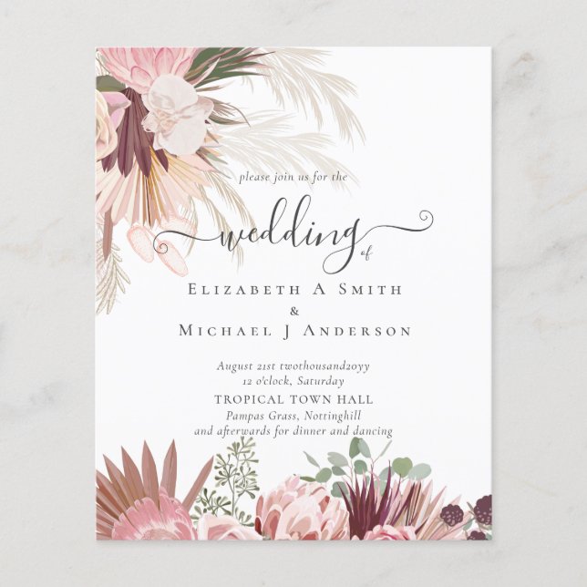 Flyer PRESUPUESTO Borgoña Boda Tropical de Pampas (Frente)