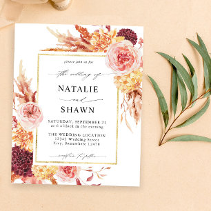 Flyer Presupuesto Borgoña dorada y Boda floral rosa Rubo