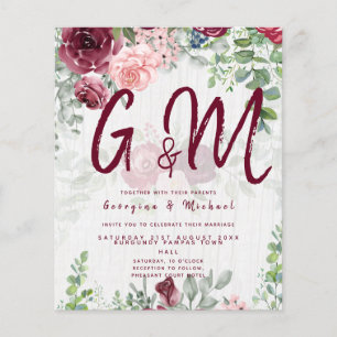Flyer PRESUPUESTO Borgoña Rubor Pink Floral Wedding INVI