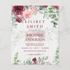 Flyer PRESUPUESTO Borgoña Rubor Pink Floral Wedding INVI