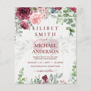Flyer PRESUPUESTO Borgoña Rubor Pink Floral Wedding INVI