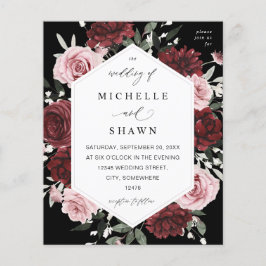 Flyer Presupuesto Borgoña y Rubor Rosa 6 Floral - Negro