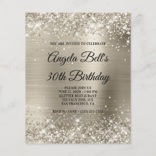 Flyer Presupuesto Brillante Platino Foil Glam Cumpleaños