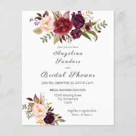 Flyer Presupuesto Burgundy Marsala Floral Bridal Shower 