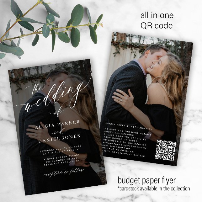 Flyer Presupuesto CÓDIGO QR 2 fotos invitación a boda mo (This is printed on a paper flyer. The design is also available on classic cards)