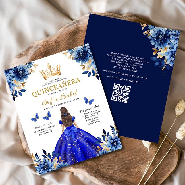 Flyer Presupuesto Código QR Floral Real Azul Quinceanera (Subido por el creador)