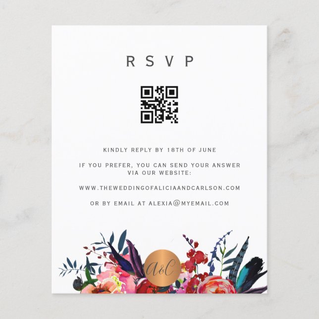 Flyer Presupuesto CÓDIGO QR invitación floral elegante R (Frente)
