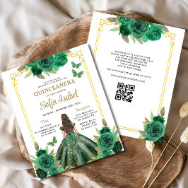 Flyer Presupuesto Código QR Quinceanera Emerald Green
