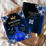 Flyer Presupuesto Código QR Quinceanera Real Princesa Az<br><div class="desc">Celebra tu día especial con la invitación de la floral princesa de la mariposa azul azul Quinceañera. Con un impresionante telón de fondo azul real adornado con delicados acentos florales y mariposas encantadoras, este elegante diseño captura la belleza y la gracia de una quinceañera. Perfecto para una celebración de temática...</div>