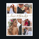 Flyer Presupuesto Collage Elegante Tarjeta de agradecimi<br><div class="desc">Tarjeta de agradecimiento de boda elegante y dorada con 5 fotos personalizadas, asequible y de bajo presupuesto. Plantilla moderna de agradecimiento de boda con cinco (5) fotos en la parte delantera y una (1) foto en la parte trasera. En la parte delantera del papel, "Amor y agradecimiento" con caligrafía o...</div>