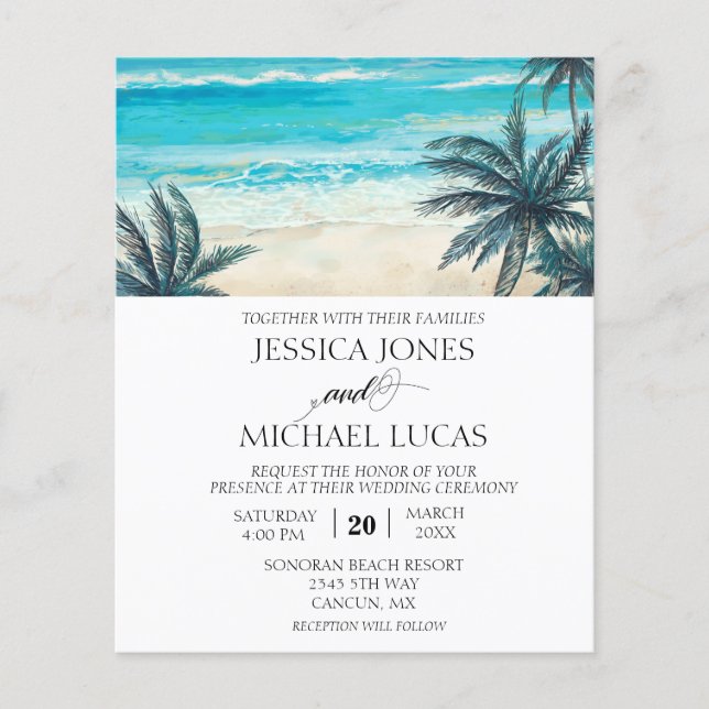 Flyer Presupuesto de acuarela de boda Beach Destination  (Frente)