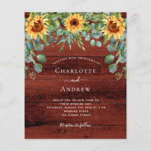 Flyer presupuesto de boda girasoles eucalipto madera mar