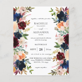 Flyer Presupuesto de Boda Naval, Floral Burgundy, Rosa y
