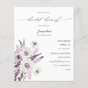 Flyer Presupuesto de Brunch Nupcial Floral Lavanda Púrpu