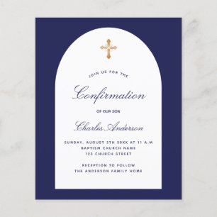 Flyer Presupuesto de confirmación para arcos blancos azu