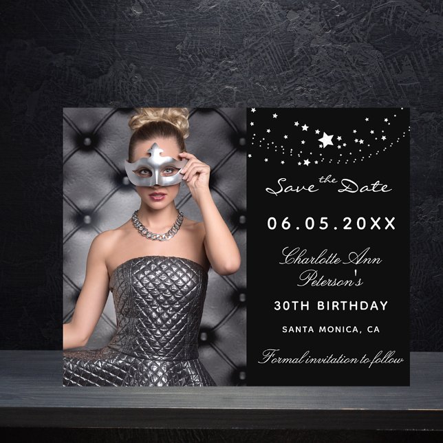 Flyer Presupuesto de cumpleaños de la foto de plata negr (Subido por el creador)