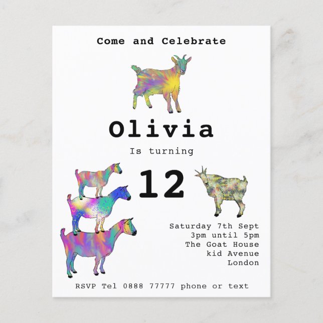 Flyer Presupuesto de fiesta de cumpleaños de cabras lind (Frente)