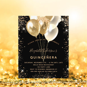 Flyer Presupuesto de globos purpurinas de oro negro Quin