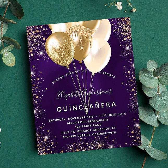 Flyer Presupuesto de globos purpurinas de oro púrpura de (Subido por el creador)
