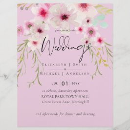 Flyer Presupuesto de guion de boda floral de salvia rosa