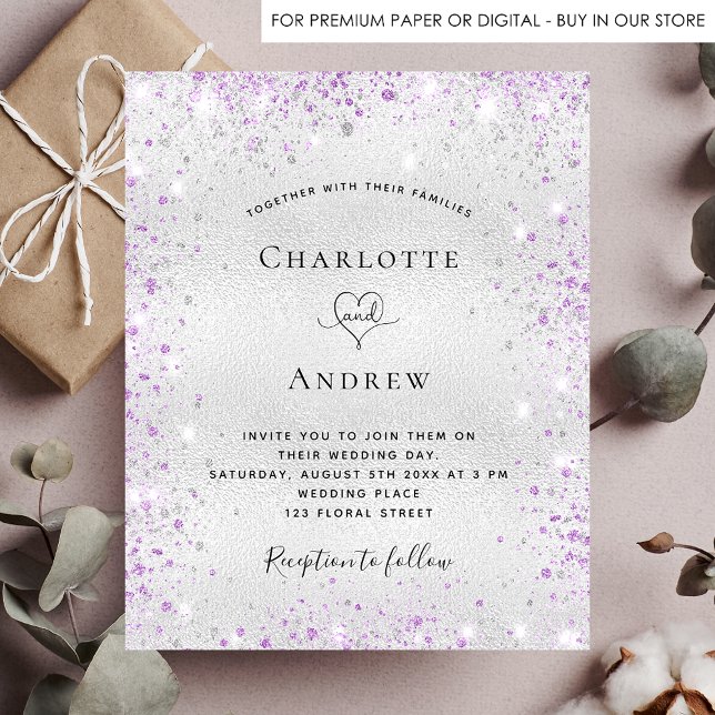 Flyer Presupuesto de invitación a la boda purpurina púrp (Subido por el creador)