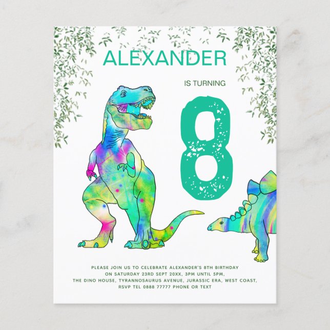 Flyer Presupuesto de la fiesta de cumpleaños de dinosaur (Frente)