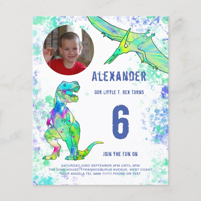 Flyer Presupuesto de la fiesta de cumpleaños de dinosaur (Frente)