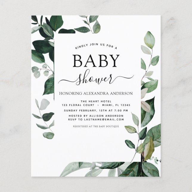 Flyer Presupuesto de la vegetación de Baby Shower Botáni (Frente)