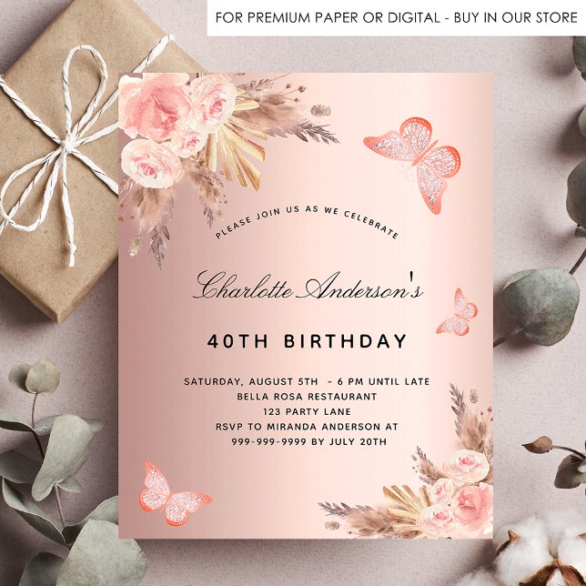 Flyer Presupuesto de mariposa rosa de pasto de cumpleaño (Subido por el creador)