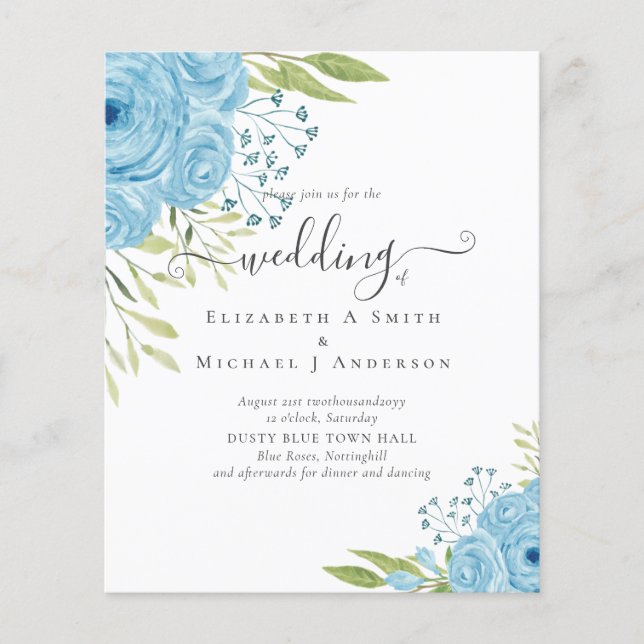 Flyer PRESUPUESTO Dusty Blue Rosas Presupuesto Boda (Frente)