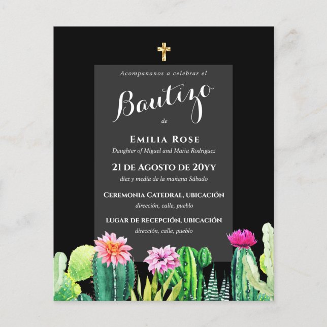 Flyer Presupuesto EL BAUTIZO Bautizo Invitación CACTUS (Frente)