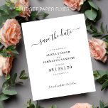 Flyer Presupuesto elegante para salvar la fecha en negro<br><div class="desc">Tipografía minimalista elegante moderna guión neutral PRESUPUESTO ACCESIBLE boda guardar la fecha VOLANTE DE PAPEL (tipo de volante de papel publicitario). POR FAVOR LEA ESTO ANTES DE COMPRAR. Esta es una tarjeta de boda económica impresa en un VOLANTE. Tenga en cuenta que EL PAPEL ECONÓMICO ES FINO - Puede actualizar...</div>