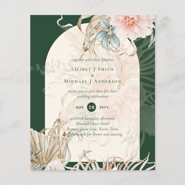 Flyer PRESUPUESTO Emerald Green Pampas Grass Peach Boda (Frente)