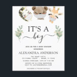 Flyer Presupuesto es un niño Baby Shower Woodland Eucaly<br><div class="desc">Los animales de Woodland con máscaras pandémicas de seguridad por virus de la Corona - Oso, cebra, Giraffe Eucalyptus Greenery Primavera de acuarela botánica y Purpurina de oro Faux It's a Boy Baby Shower sobre fondo blanco - incluyen una bella y elegante tipografía de escritura con hojas botánicas modernas y...</div>